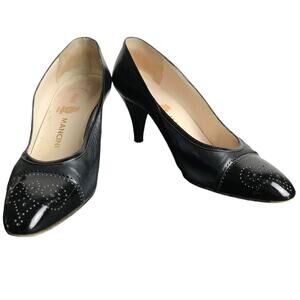 Bally Pump Shoes Womens Sz 6.5 Black Leather 3" Heels Oxford Toe Made In Italy